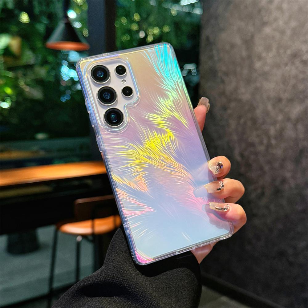 

Luxury Aurora Gradient Feather Case for Samsung Galaxy S25 S26 Ultra S24 Plus S23 FE S25 Edge Magnetic Colorful Laser Cover Galaxy S26