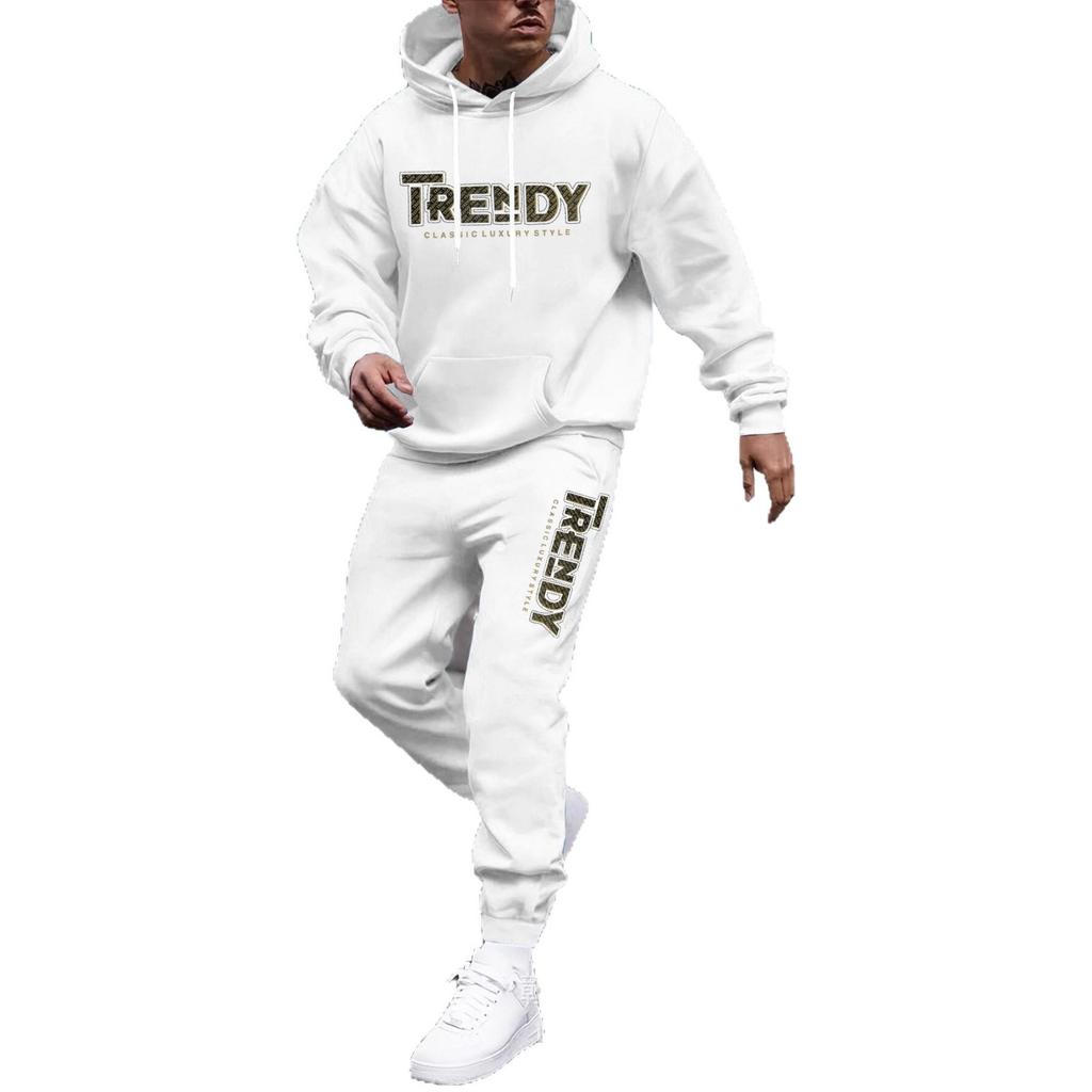 New Sweater Sweatpants Set Letter Printing Casual Jacket Autumn and Winter Velvet Street Trendy Middle-aged Suit Men