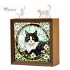 Wooden Photo Frame Base DIY Acrylic Cat Puzzles Night Light, Hand-Assembled Stained Glass Style Jigsaw Lamp with Personalized Handmade Presents Decor,
