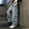 Girl Vintage Distressed Jeans Y2K High Street Denim Pants with Pocket for Girls Teens Child Baggy Cargo Jeans Trousers