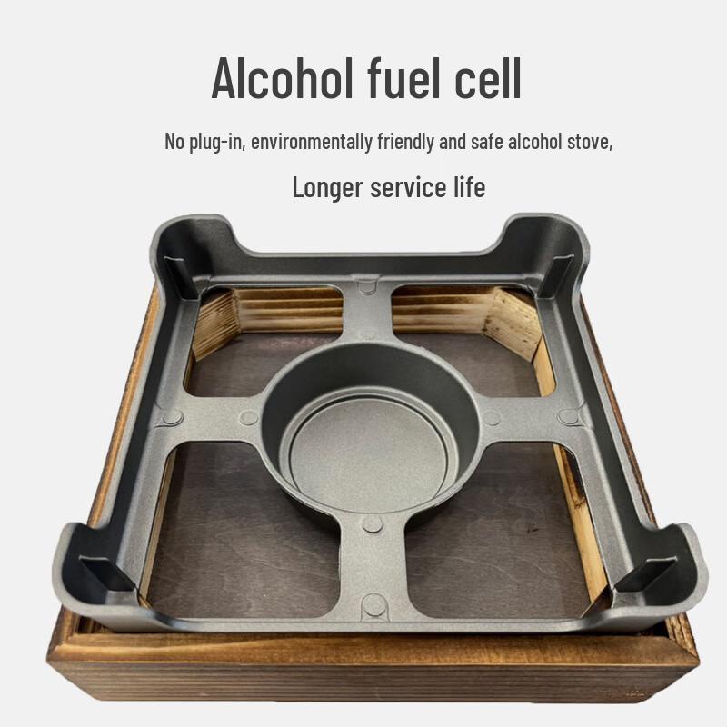 Alcohol-Heated Non-Stick Grill Pan with Wooden Base