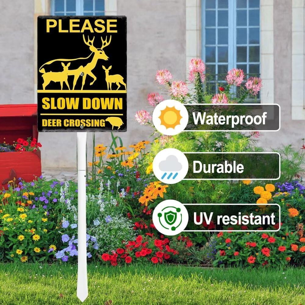 Deer Crossing Sign for Yard,Please Slow Down Sign With Stake,Outdoor 8" X 12" Wildlife Sign Aluminum Safety Sign for Street Neighborhood Driveway