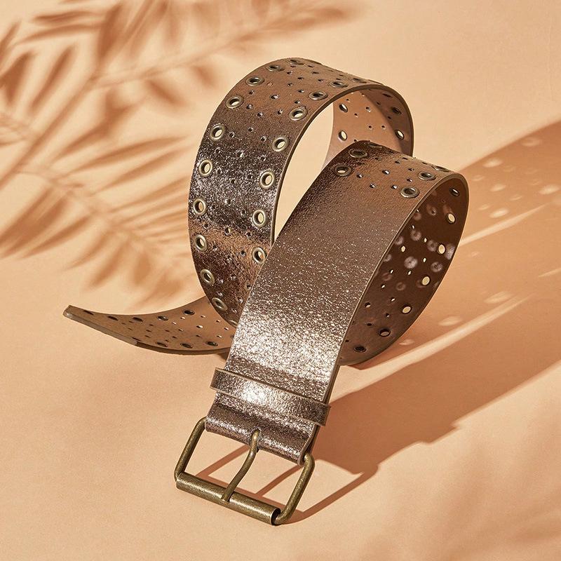 Western Denim Style Hollowed Out Atmospheric Halloween Street Wide Belt