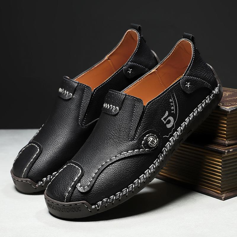 

Handmade Leather Casual Shoes All-match Sneakers Men s Loafers Youth Driving Shoes Man Formal Shoes 2025 New Walking Footwear 46 чёрный