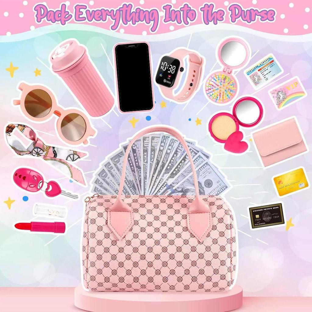 Play Purse For Little Girls Toddler Purse With Pretend Makeup Dress-Up Games Princess Pretend Makeup Accessories