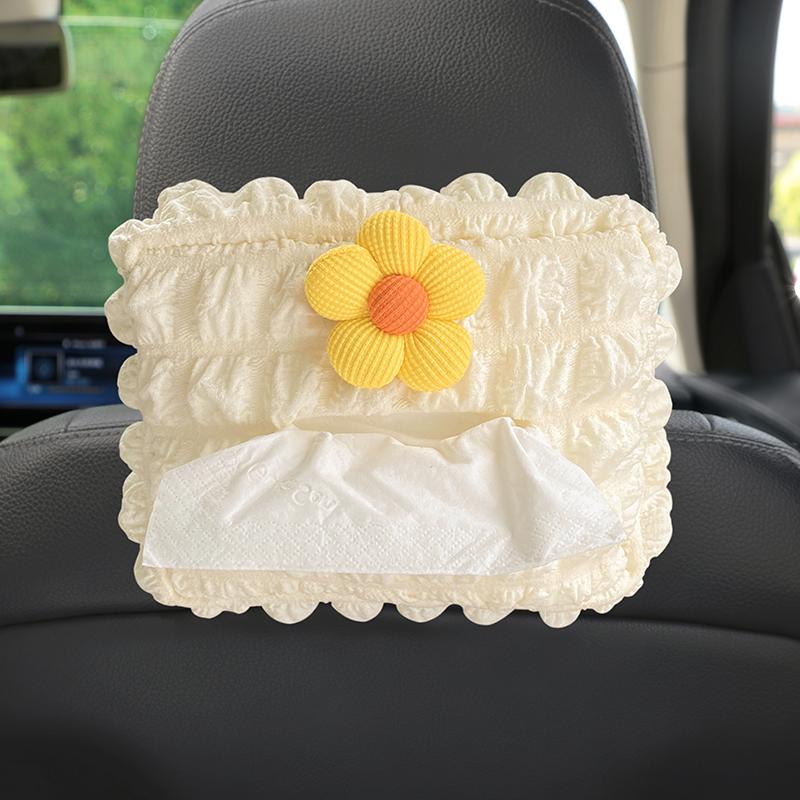 New Cute Cartoon Flowers Car Tissue Box Hanging Napkin Holder for Car Back Seat Headrest Armrest Paper Organizer Storage Bag