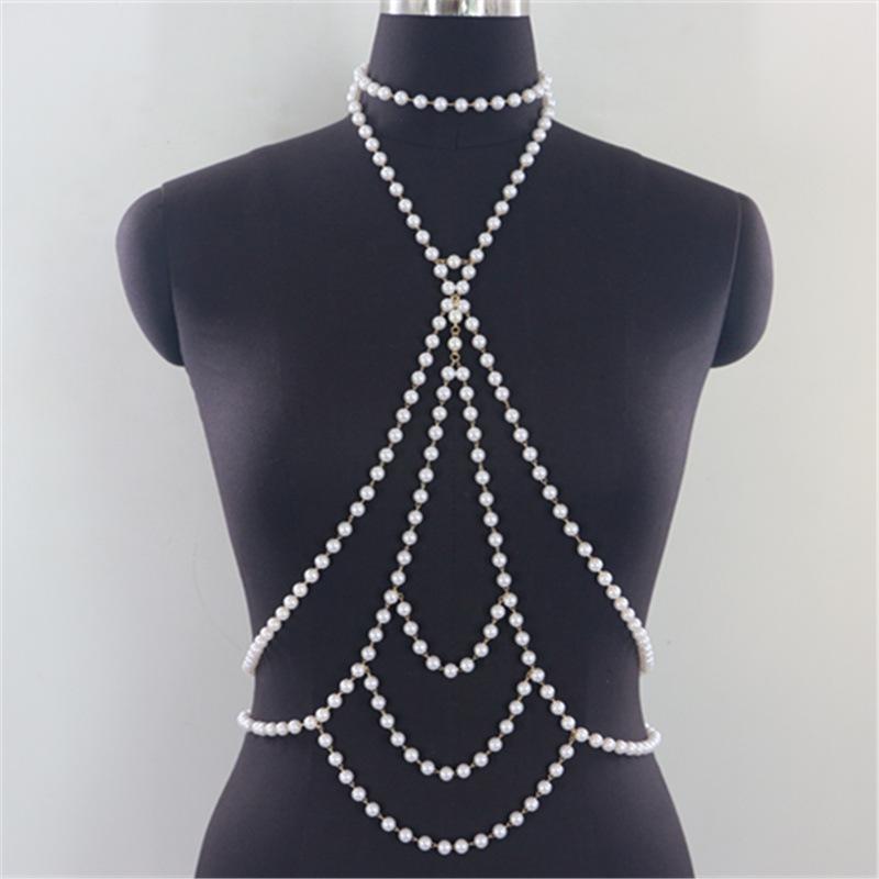 Sexy Fashion Imitation Pearls Tassel Body Chain Waist Belly Chain Woman Female Body Jewelry Bohomia Summer Clothing Accessoires