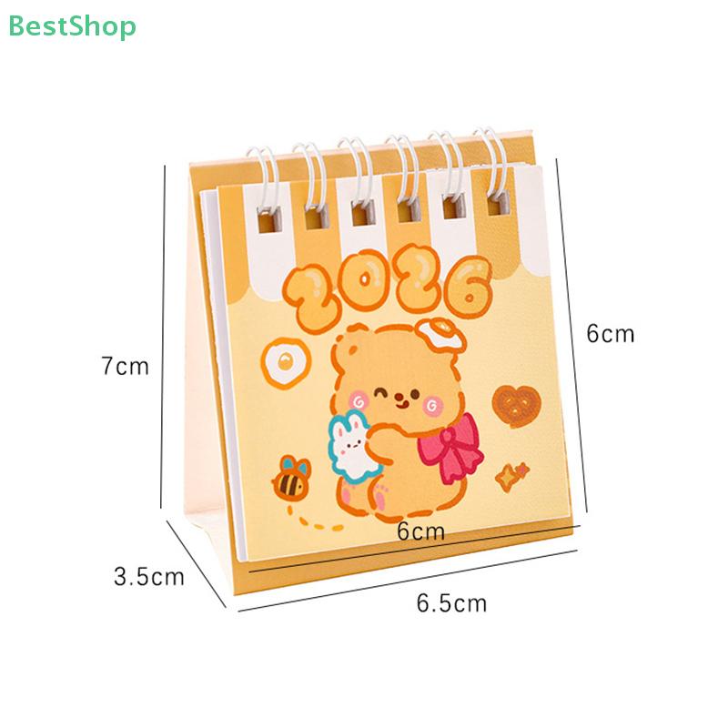 2026 Pudding kleiner Bär Schreibtischkalender, Cartoon Mini Schreibtischkalender Tragbarer Spiral-Terminplaner Schreibtischdekoration Tagesplaner