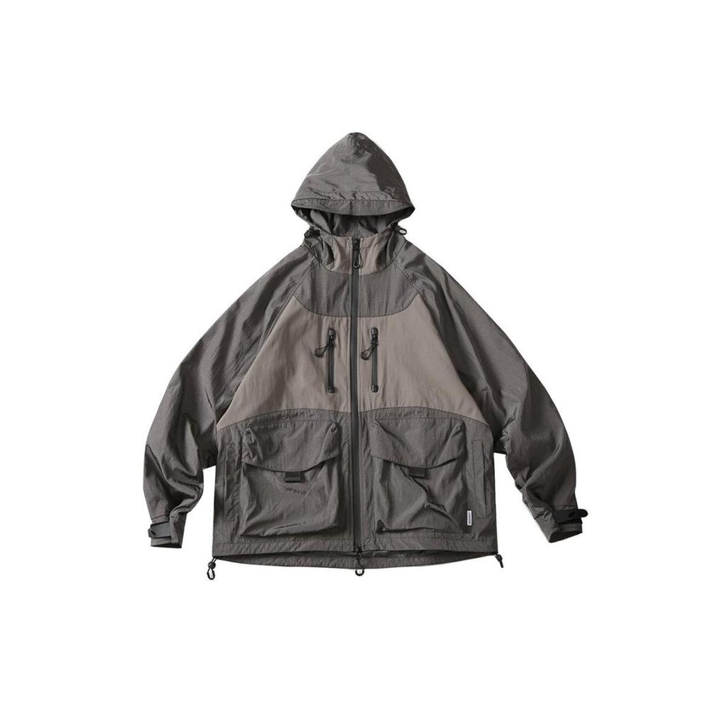 TENDGANK Color Block Hooded Windbreaker with Pockets - Japanese Retro Style