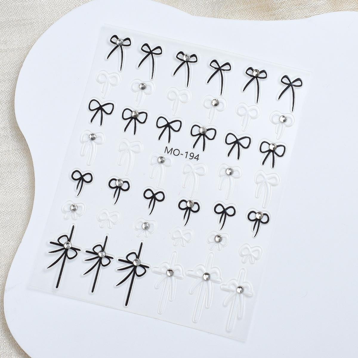 

3D Embossed Crystal Bow Nail Stickers - Black & White Self-Adhesive Decals