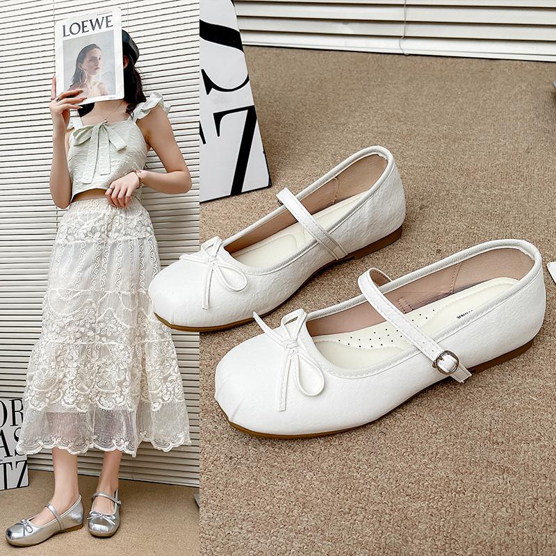 Fashion A new style of French flat-bottomed bow shallow-mouthed single shoes for women, paired with a skirt and a one-strap Marizanne