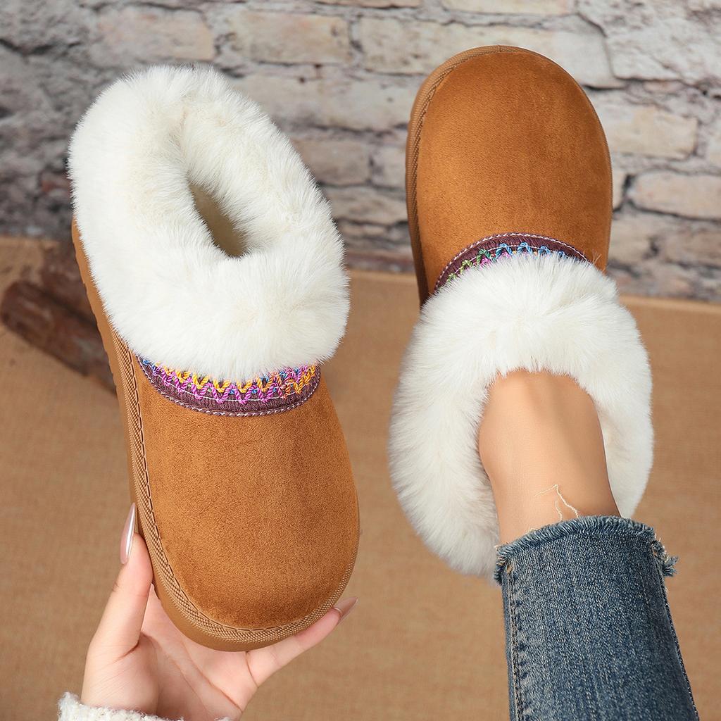 Foreign trade large size thick sole heightening one pedal ethnic style piled thickened warm cotton shoes 2025 autumn and winter women's shoes
