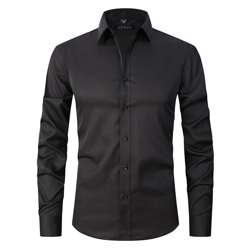 Chemise à manches longues pour hommes, blanc, noir, gris, hauts à boutons, à la mode, pour hommes d'affaires, haut à revers, Slim, solide, chemises de base