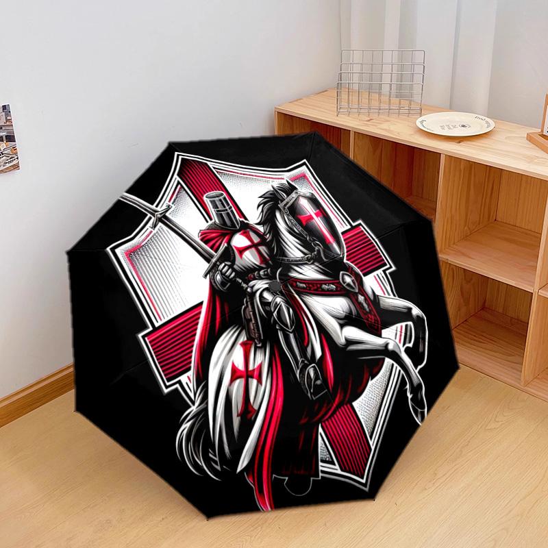 1PC Knightly Crusader Emblem Automatic Umbrella - Suitable Travel Outdoor Portable Umbrella Birthday Gift Daily Essentials
