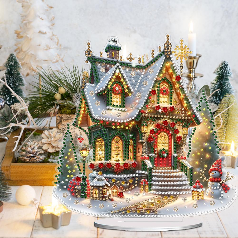 Acrylic Christmas House Colorful Light House Rhinestones Desktop Ornaments Diamond Painting Desktop Decors for Home Office Decor