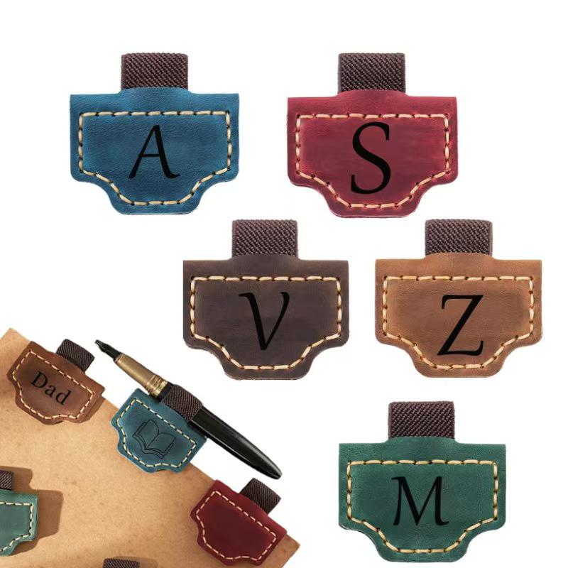Retro Crazy Horse Leather Magnetic Bookmark & Pen Holder with Free Custom Laser Engraving