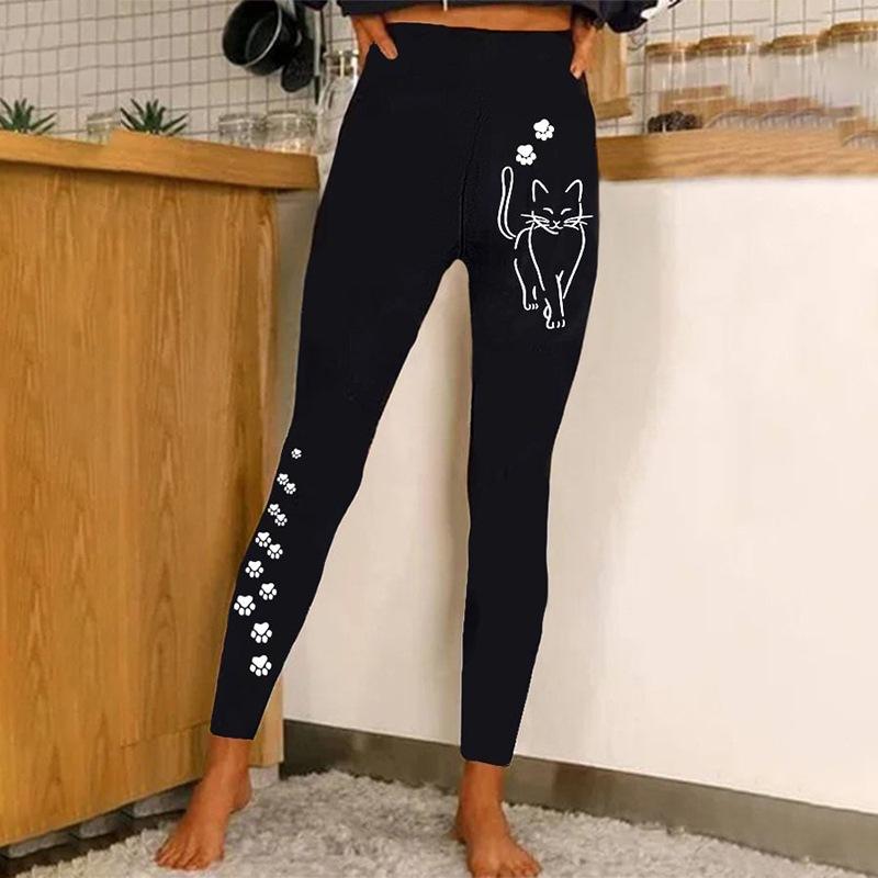 Women's High Waist Yoga Leggings Slim Fit Streetwear Cat Digital Print Stretch Fitness Workout Pants