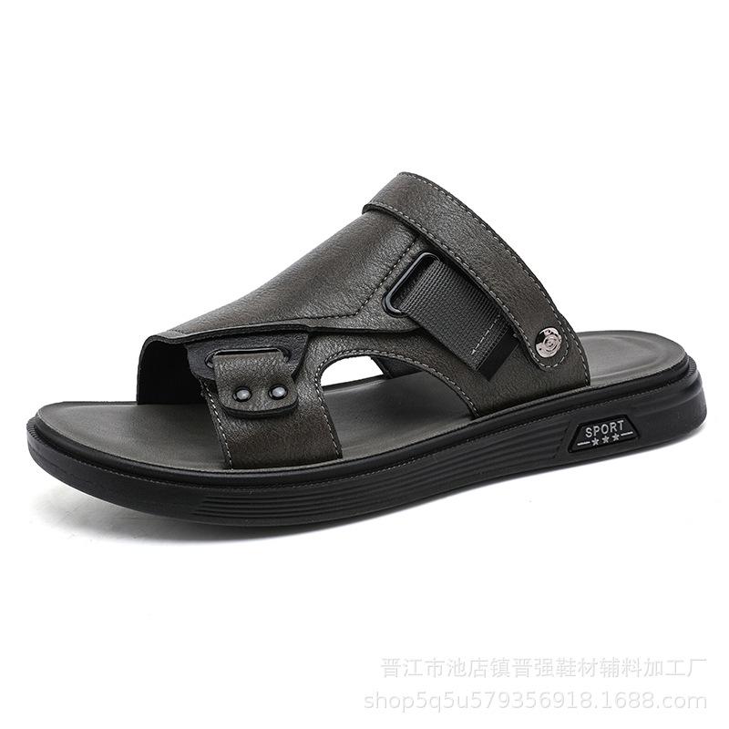 

Мужские сандалии из латекса и новой кожи, летние мужские пляжные туфли на мягкой подошве и сандалии, интегрированные сандалии мужские 44 серый