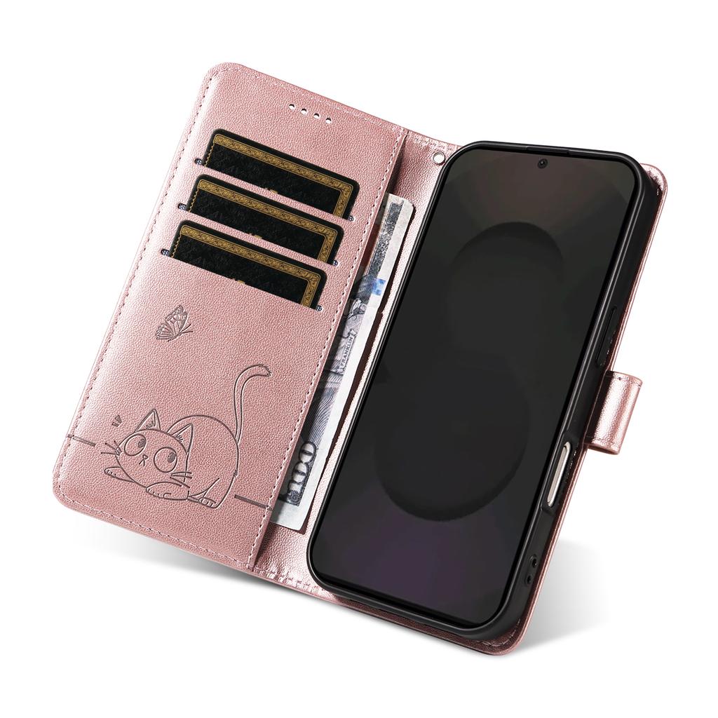 For Samsung Galaxy S25 FE Case Cat Pattern Imprint Leather Phone Cover with Wrist Strap
