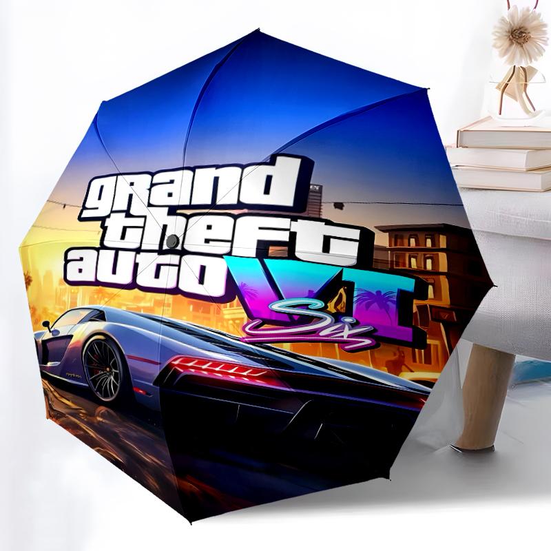 Printed Game Grand Theft Auto Folding Umbrella,Outdoor,Leisure,And Travel Umbrella,Durable Umbrella Fabric,Birthday And Holiday Gift