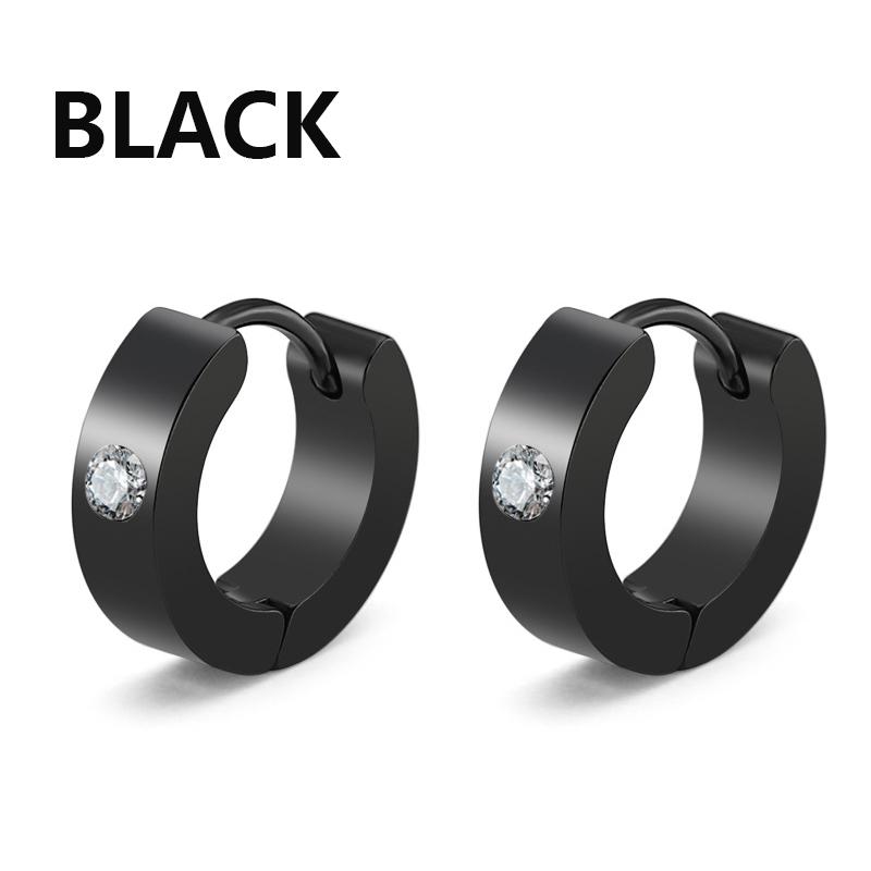 1 Pair Punk Round Zircon Hoop Earrings for Women Stainless Steel Circle Earring Men Unisex Gothic Party Jewelry Accessories