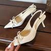 Fashion Fashion Bow Metal Buckle Design High Heels Women Sexy Pointed Toe Patent Leather Slingback Heeled Sandals Elegant Party Shoes