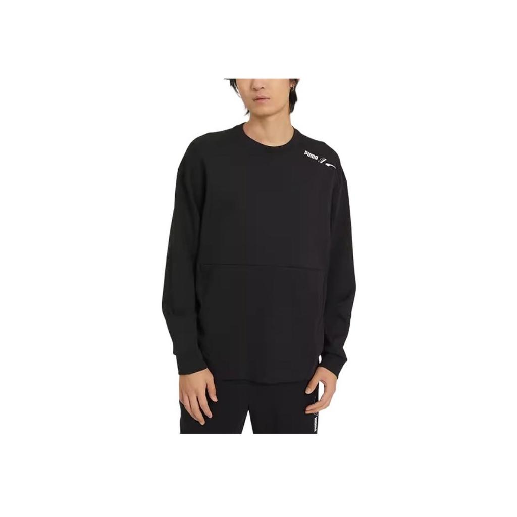 Puma Logo Printed Solid Crew Neck Sweatshirt Men Tops Black 672474-01