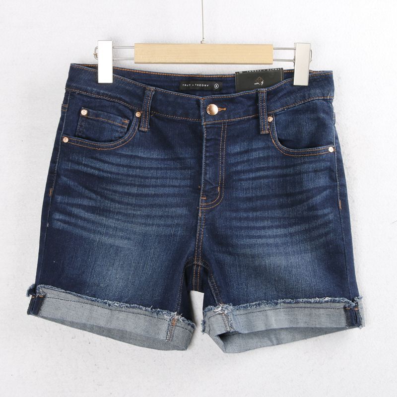 

1201 Denim Shorts Summer Cotton New Arrival High Waist Worn Looking Washed-out Flanging Fashion Wide-Leg Hot Pants for Women Export