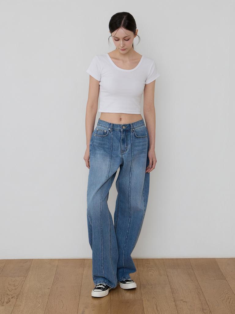 Kkomma Cmj06 Balloon Curved Wide Cut Denim Pants