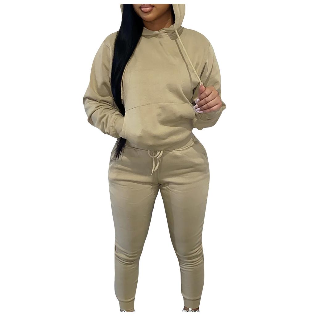 Damen und Winter Gepolstertes Kapuzen-Sweatshirt Zweiteiliger Freizeit-Sportanzug