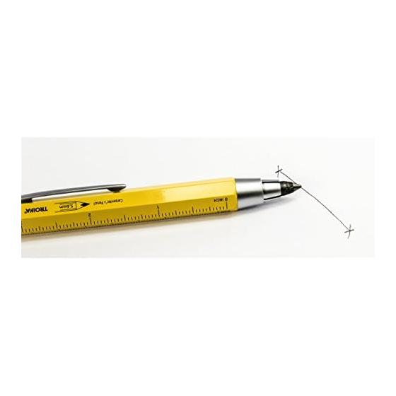 TROIKA 5.6mm Drop Lead Holder Clutch Pencil Zimmermann Carpenter's Pencil 5.6mm HB Lead Centimeter/Inch Ruler Integrated Sharpener Yellow