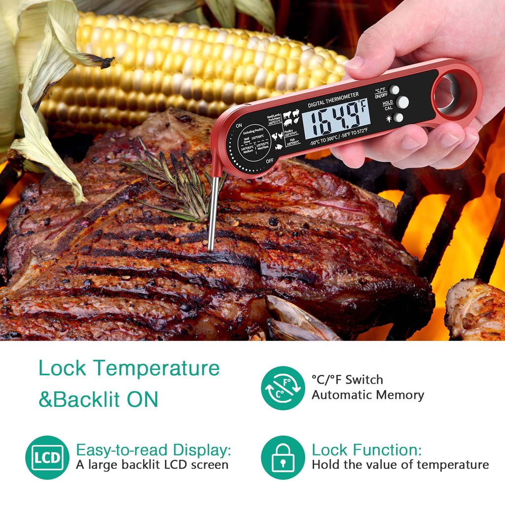Digital Meat Thermometer Instant Read Cooking Thermometer with LCD Backlight Kitchen Oven BBQ Thermometer