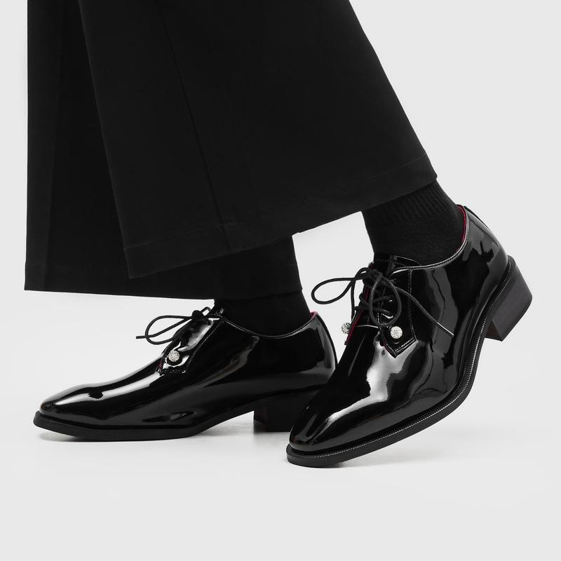 Derby shoes dress CL red sole leather shoes pointed patent leather invisible heightening shoes men's 7CM commuter wedding shoes -2607