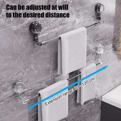 Suction Cup Towel Bar Extendable Towel Holder Stainless Steel Adjustable Wall Mount Towel Rack for Bathroom Kitchen Storage