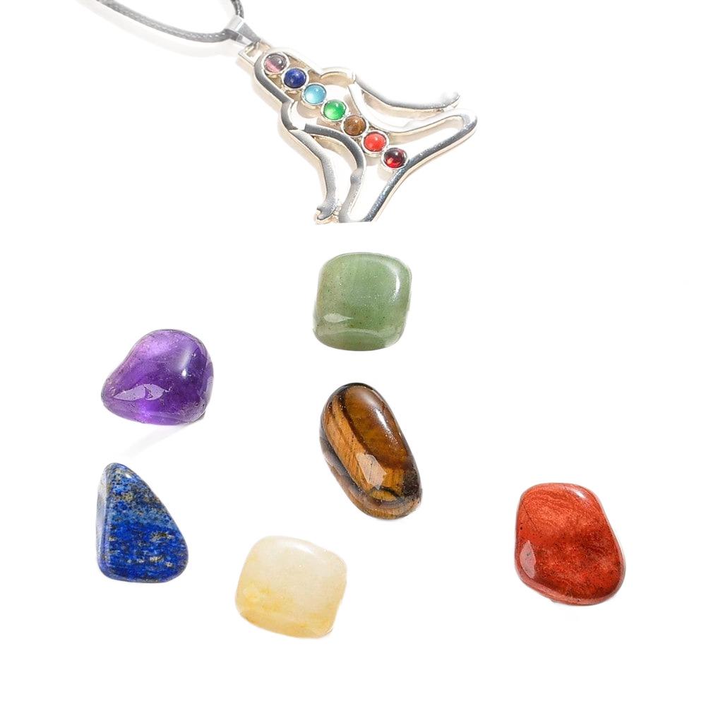 Seven Chakra Jade Crystal Meditation Pendant Necklace with Leather Cord