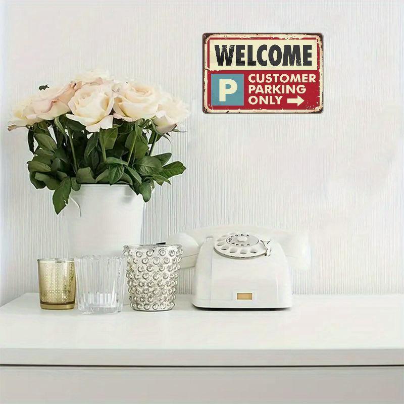 2D Flat 30*20cm Wooden Vintage-Style Welcome Customer Parking Sign - 8x12 Inches, Wall-Mounted Wooden Decor for Home, Garden, Garage, Patio & Farm