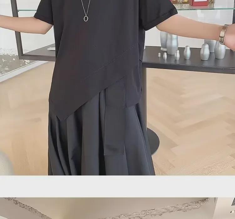 Pánské asymetrické tmavé niche holičské tričko Yamamoto Yohji, velká velikost, krátký rukáv