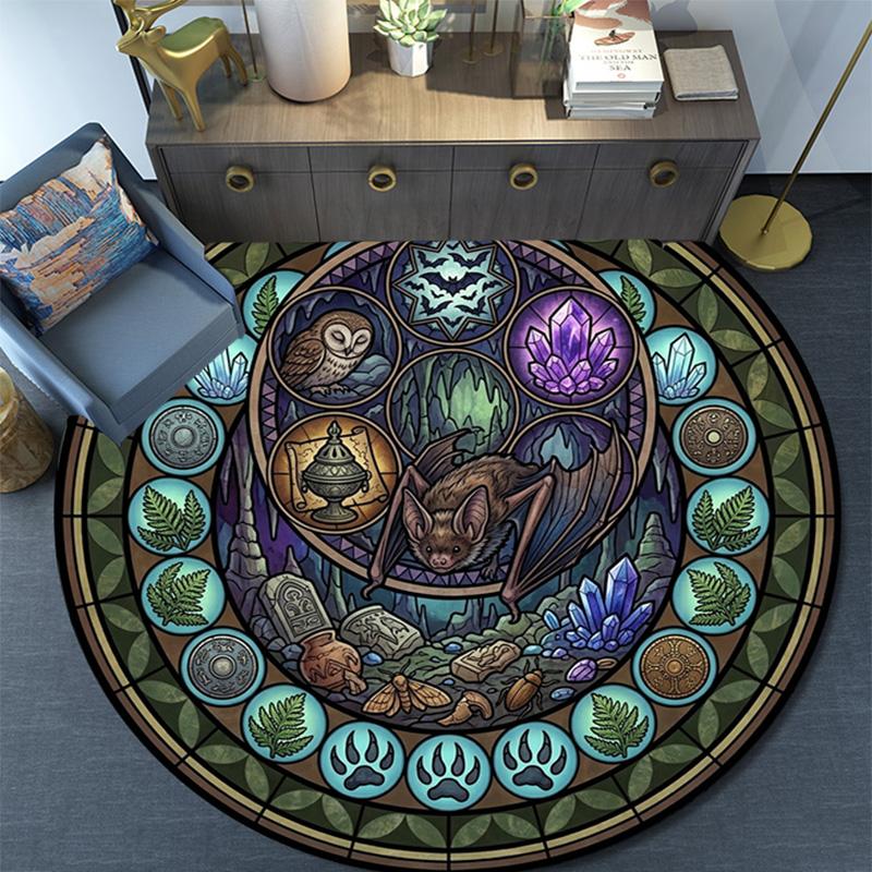 Forest Wildlife Glass Round Area Rug Under Office Chairs Bedroom Living Room Home Decor