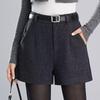Women's Woolen Wide-Leg Bootcut Shorts, High-Waisted Slimming, Thickened for Autumn/Winter 2025.