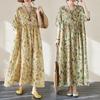 Plus Size Summer Retro Flower Print Short Sleeve Dress Large Size Women Casual Loose Maxi Holiday Floral Dresses