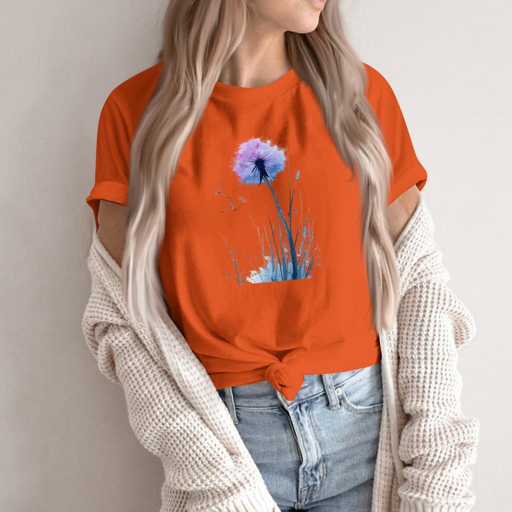 Women's Fashion Casual Printed Round Neck Short Sleeved Pullover T-Shirt Top