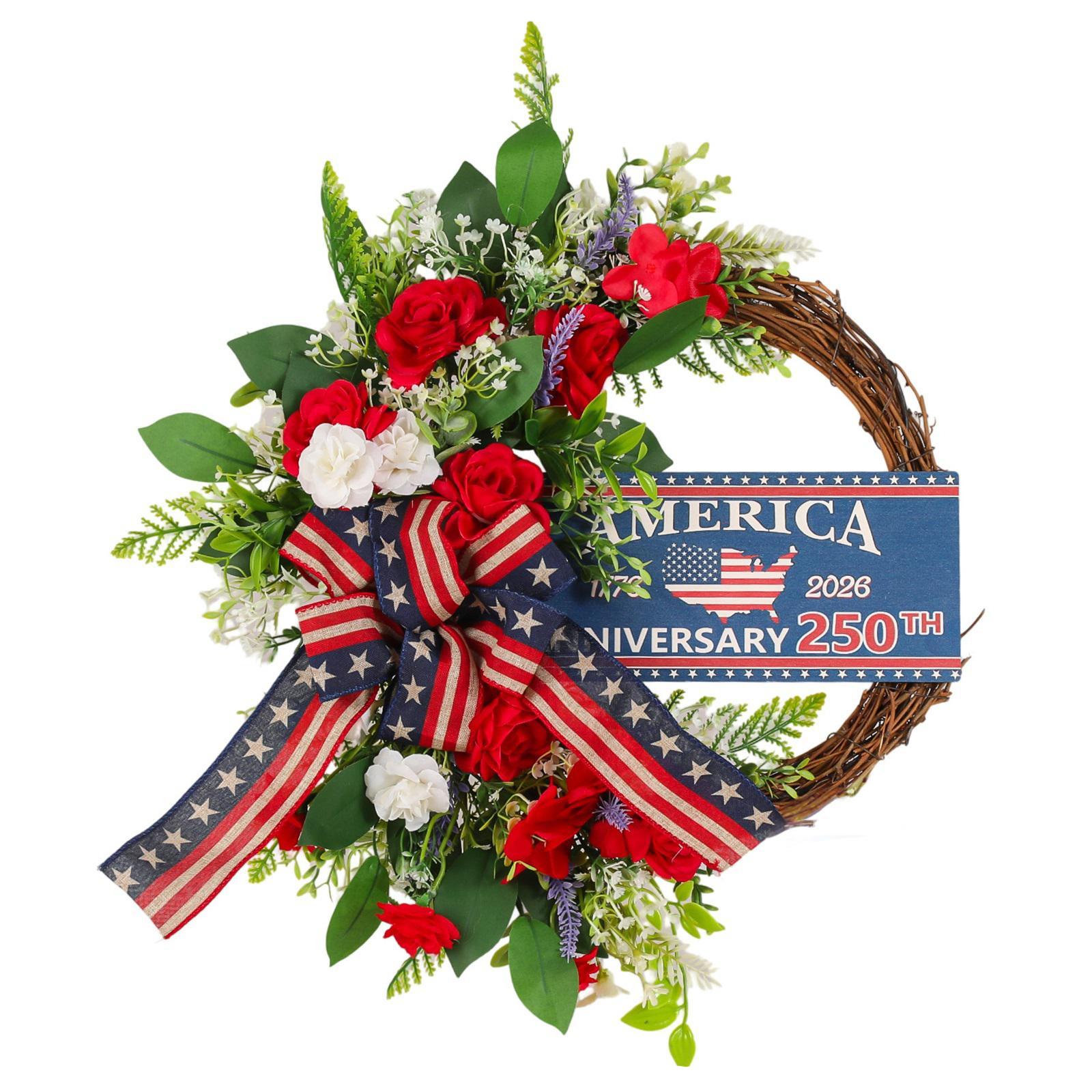 

American Independence Day Wreath, 0th Anniversary Patriotic Theme Door Hanging Decoration, Holiday Wreath. One Size