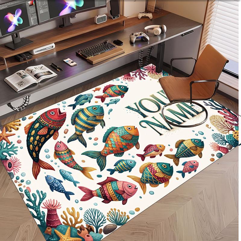 Fish Ocean Theme Soft Crystal Velvet Rug Custom Name & Text Print Non Slip Floor Rug for Bedroom Living Room