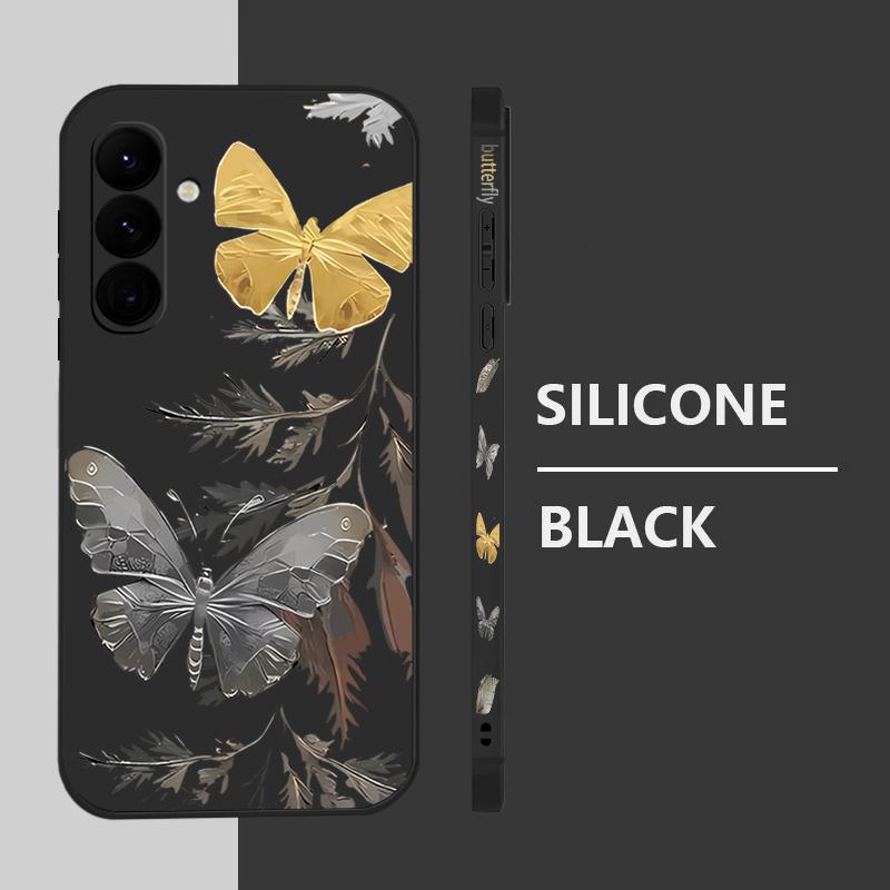Plating Lens Golden Butterfly Pattern Case For Samsung Galaxy A56 A17 A26 A16 A36 A55 A54 A53 A15 S24 S25 FE S25 S22 S23 Ultra Plus Lanyard Soft Cover