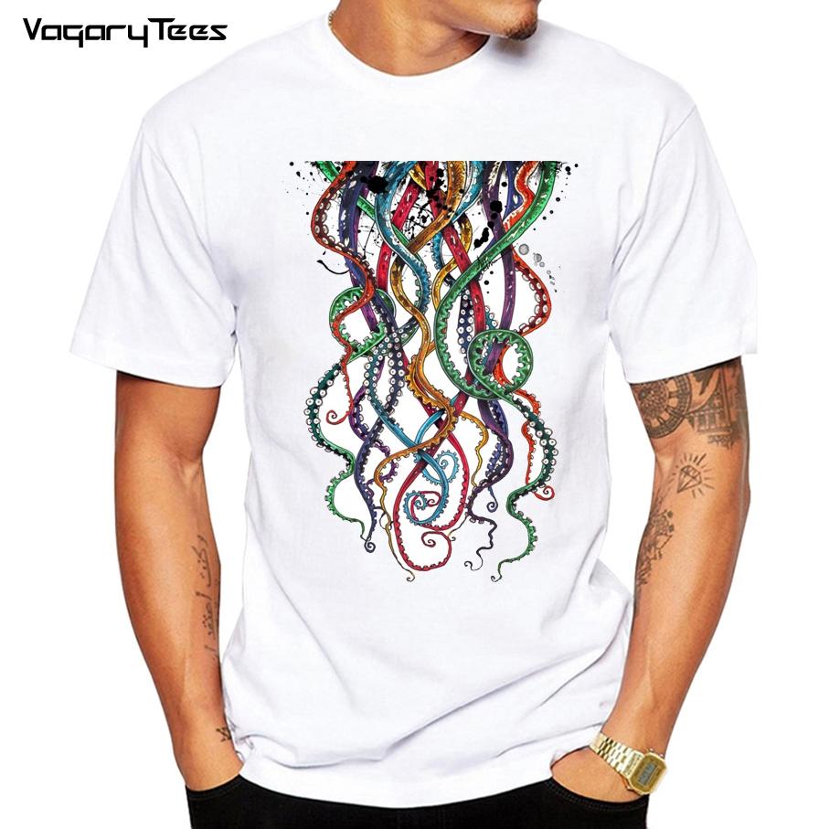 Summer Round Neck 3D Octopus Print Top Fashionable Casual Short Sleeved Men's T-shirts