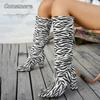 Fashion Sexy Leopard Soft Suede Pleated Knee-High Boots Women 2025 Autumn Pointed Toe High Heels Fashion Party Dress Slip on Booties