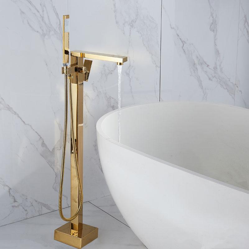 Gold Bathtub Shower Faucet Floor Standing Shower Bathtub Faucet Rose Gold Stand Bathtub Mixer Hand Shower Head Bath Mixer Shower