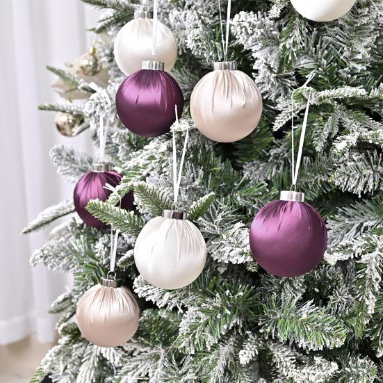 12Pcs/Set 6CM Velvet Christmas Ball Ornament Shatterproof Plastic Reusable Holiday Xmas Tree Hanging Flocked Ball Decoration Pendant