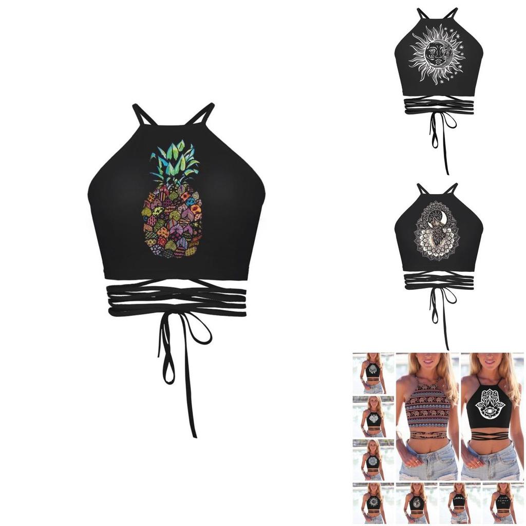 Sexy Fashion Womens 3d Skull Hand Printed Tight Halter Strap Small Vest Harness