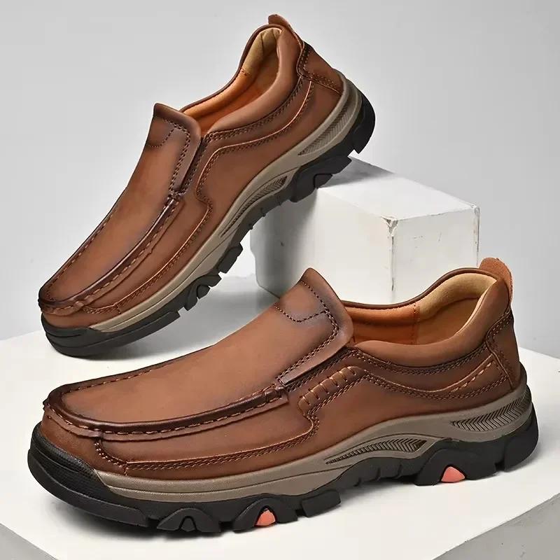 Fashion Fashion Leather Male Loafers Thick Bottom Business Shoes Men Slip-on Leather Mens Casual Shoes Senior Brand Male Hiking Footwear